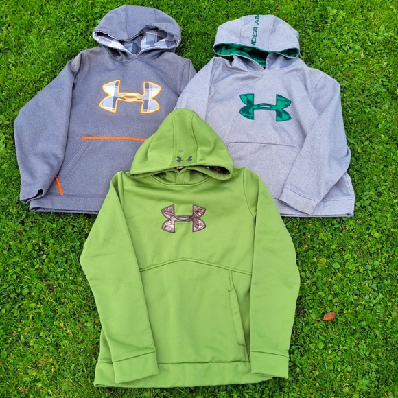 UNDER ARMOUR STORM HOODIE CAMO GRAY GREEN YOUTH BOYS LARGE YL LOT OF 3 - Picture 1 of 7